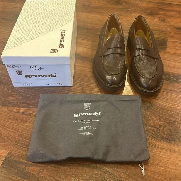 Gravati Brown Leather Loafers, Size 8.5 Vintage GRAVATI Shoes Authentic Brown Moccasin Loafer Size  main image 4